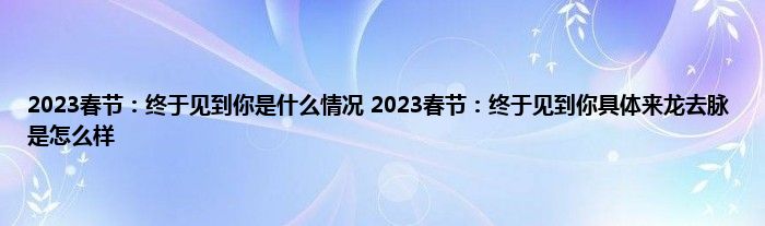 2023春节:终于见到你 （我们等了太久）